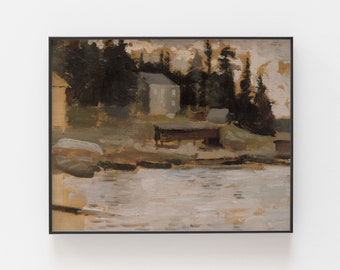 Vintage Lakeside Sketch Print: Antique Landscape Painting (Digital Download)
