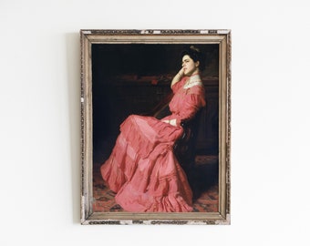 Vintage schilderij vrouwportret: humeurige antieke galerijwanddecoratie (digitale download)
