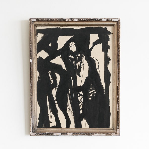 Vintage Figure Sketch Art Print: Abstract Ink Painting (Digital Download)