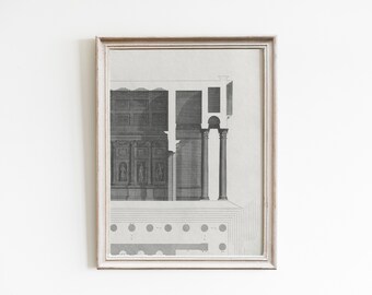 Antique Architecture Print: Classical Building Sketch (Digital Download)
