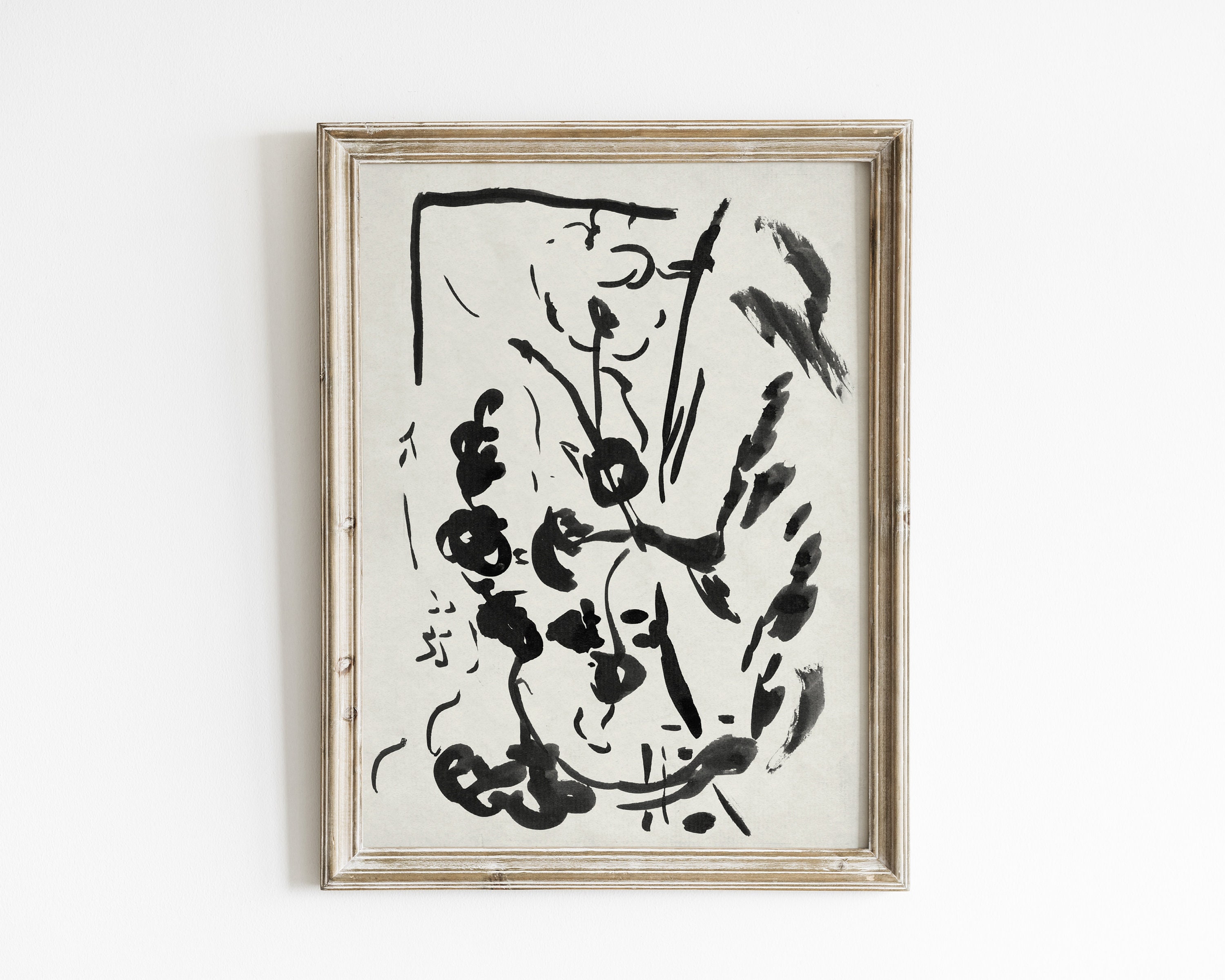 Vintage Ink Sketch Art Print: Minimalist Abstract Lines (Digital Download)