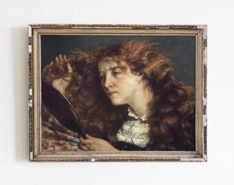 Vintage Woman Portrait Art Print: Red-Haired Woman, Antique Painting (Digital Download)