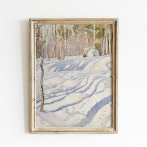 Impression vintage paysage d&#39;hiver : peinture Halonen forêt enneigée (téléchargement numérique)