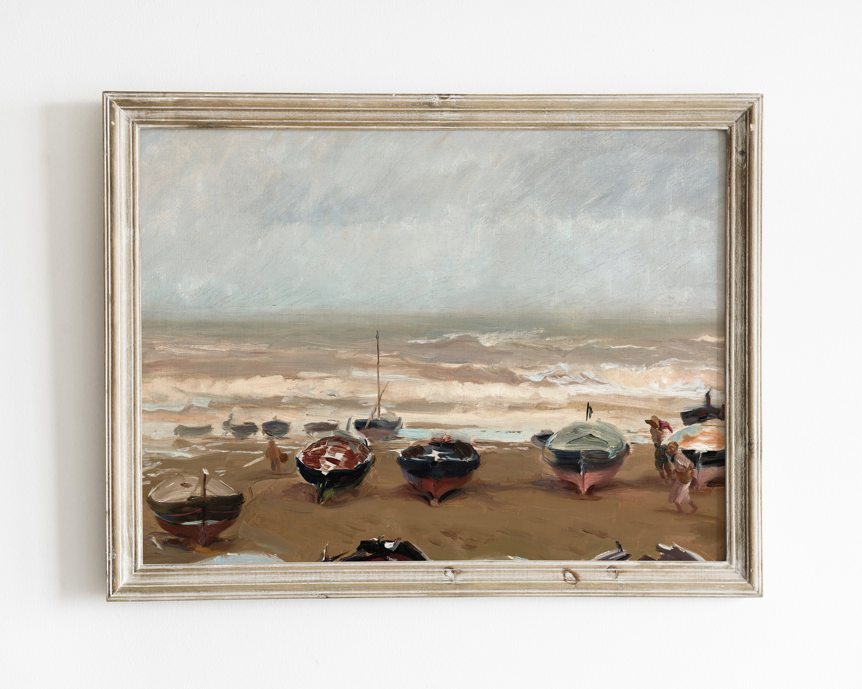 ヴィンテージボートプリント：1872年の海岸線の絵画、ボヘミアンビーチ