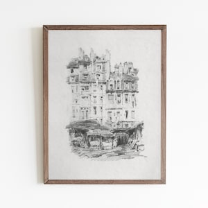 Sketch art, pencil drawing, architecture drawing, Minimalist wall art, vintage print, city art print, vintage architecture, antique art