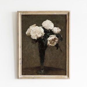 Vintage Rose Oil Painting Print: Moody Floral Still Life (Digital Download)