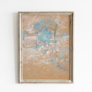 Impresión de jardín de flores eclécticas, arte de pared en colores pastel de primavera, arte de pared de galería, impresión de arte bohemio, decoración de pared de primavera, impresión vintage abstracta
