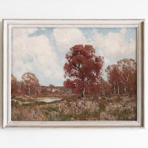 Vintage Autumn Landscape Painting: French Country Meadow (Digital Download)