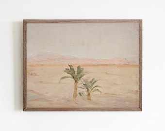 Vintage Palm Desert Landscape Painting: Pink Sunset Art Print (Digital Download)