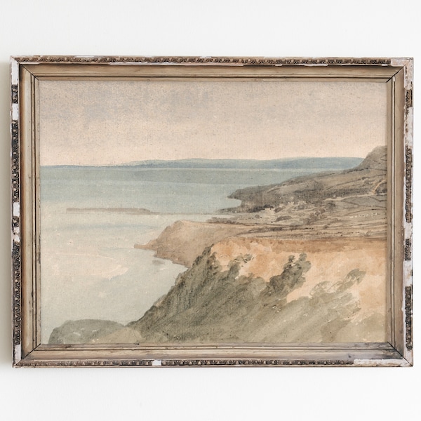 Vintage Dorset Beach Print: Antique Coastal Watercolor (Digital Download)