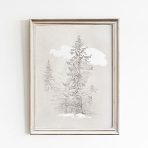 Vintage Forest Sketch Art Print: Antique Tree Drawing (Digital Download)