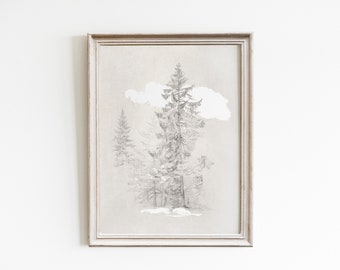 Vintage tree sketch art print, nature drawing, botanical print, antique tree drawing, forest wall art home decor, printable wall art