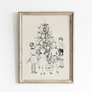 Vintage Weihnachtsbaum Kunstdruck: Retro Urlaub Skizze (Digitaler Download)