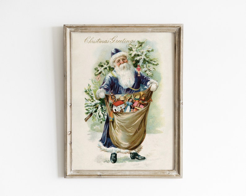 Vintage Santa Wall Art Print Antique Christmas Art Santa Etsy