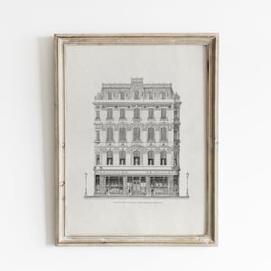 Arte de bocetos de arquitectura vintage, impresión de arquitectura, arte lineal, dibujo a tinta, dibujo de arquitectura, dibujo vintage, arte mural minimalista