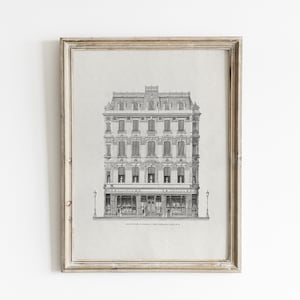 Vintage architecture sketch art, architecture print, line art, ink drawing, architecture drawing, vintage drawing, minimalist wall art