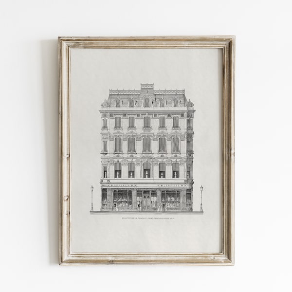 Vintage architecture sketch art, architecture print, line art, ink drawing, architecture drawing, vintage drawing, minimalist wall art