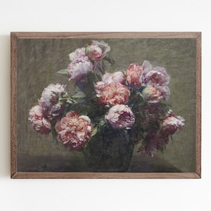 Vintage Peony Flower Painting: Sherbert Floral Art Print (Digital Download)