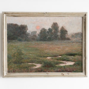 Vintage Landscape Oil Painting: Country Cottage Wall Art (Digital Download)