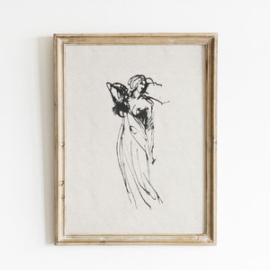 Vintage Woman Sketch Art Print: Abstract Line Drawing (Digital Download)