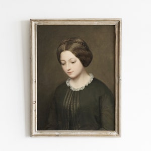 Vintage moody female portrait | Neutral woman portrait painting | antique female wall art print | printable portrait art