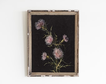 Impressão artística floral de cardo: pintura de flor vintage e temperamental (download digital)