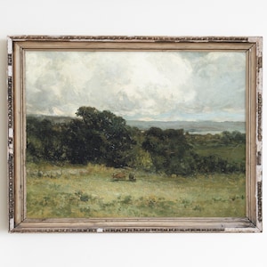 Vintage Landscape Painting: Highlander Meadow Antique Art (Digital Download)