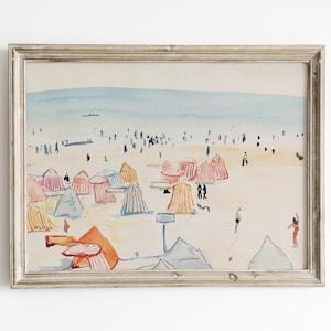 Vintage Strandhaus Wandbild, Ozean Aquarell Malerei, Boho Strand Druck, abstrakte Vintage Landschaft, druckbare Strandkunst