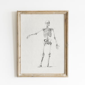 Vintage Halloween art print, skeleton wall art, printable art