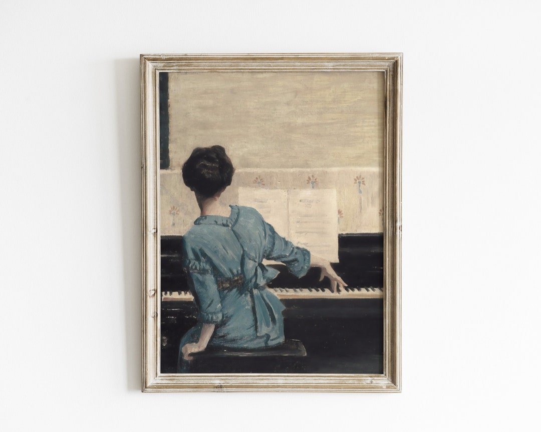 Antique Woman Portrait Oil Painting, Vintage Piano Music Wall Art Print ...