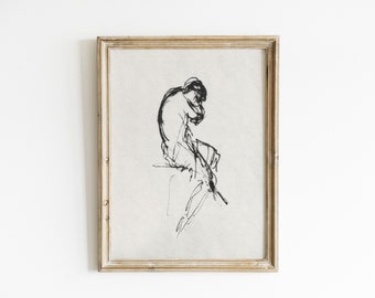 Abstract woman, figure art, sketch art, female print, abstract vintage art, vintage drawing, woman print, line art, minimalist wall art