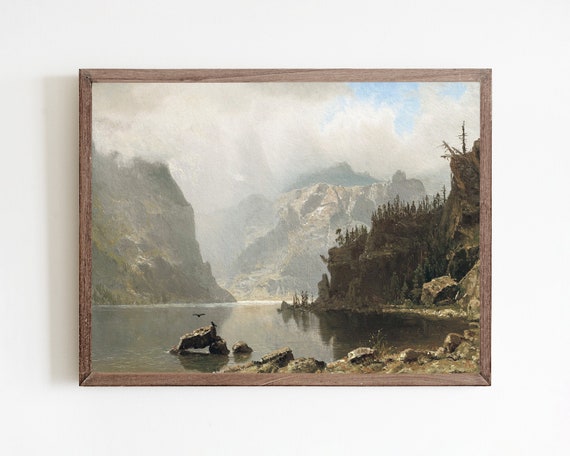Vintage Mountain Lake Print: Antique Landscape Painting (Digital Download)