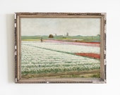 Vintage oil painting, antique country flower art, spring art, flower wall art, vintage art, antique painting, tulip print, garden painting