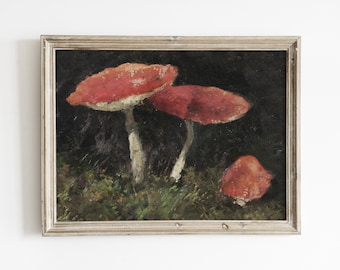 Vintage Mushroom Printable Art Red Toadstool Botanical Wall Decor Digital Download