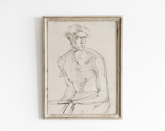 Vintage Figur Skizze Kunstdruck: Minimalistische Zeichnung (Digitaler Download)