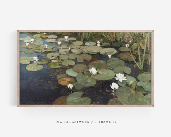 Lily Pad Pond Painting: Vintage TV Art for Samsung Frame (Digital Download)