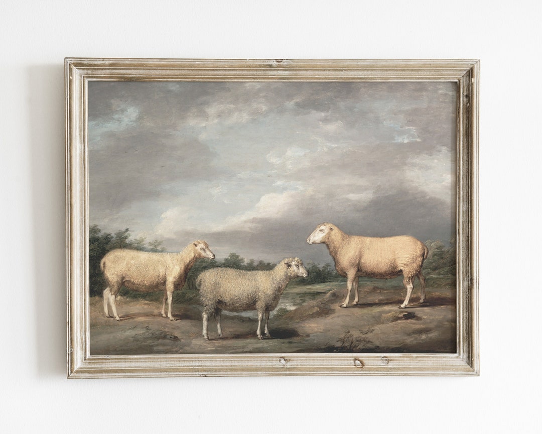 Vintage Sheep Painting, Antique Farmhouse Wall Art Print, Rustic ...