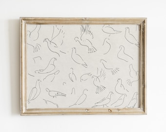 Dove Sketch Print: Vintage Line Art (Digital Download)