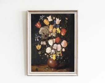 Impressão de arte floral da Dark Academia: pintura vintage de flores de outono (download digital)