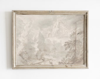 Vintage Architectural Sketch Printable Wall Art | Antique Landscape Drawing | Digital Download