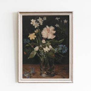 Vintage Floral Oil Painting Print: Garden Bouquet Still Life (Digital Download)