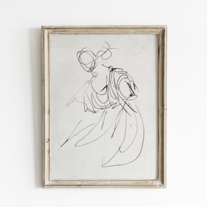 Vintage Woman Sketch Art Print: Abstract Line Drawing (Digital Download)