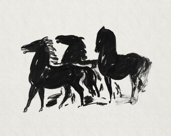 ヴィンテージの馬のプリント、西洋風の装飾、抽象的な農家の絵画
