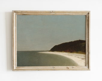 Vintage Ocean Painting: Serene Beach Coastal Art Print (Digital Download)