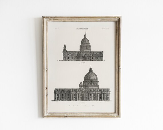 St Peters Basilica Print: Antique Architecture Drawing (Digital Download)