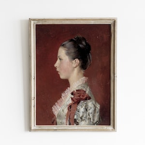 Vintage portrait painting of young woman in profile digital download Victorian wall art antique printable decor classic fine art print