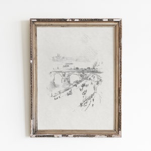 Vintage London Waterloo Bridge Sketch Art Print (Digital Download)