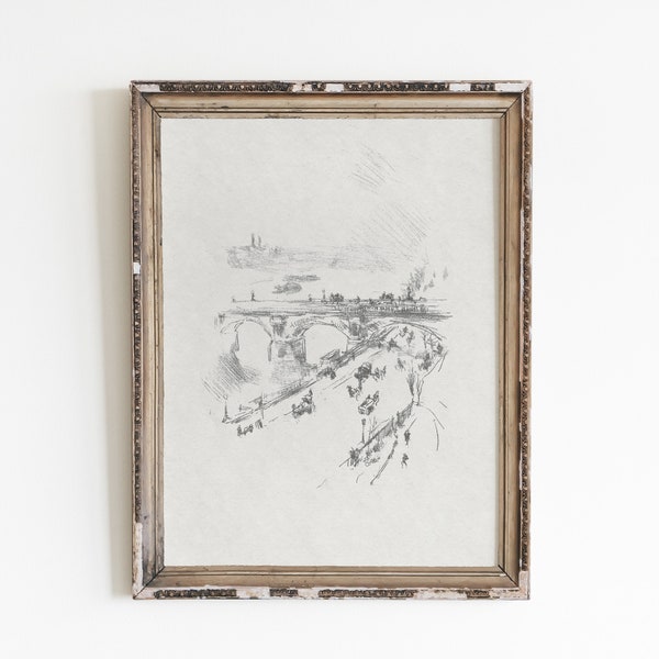 Vintage London cityscape sketch art, antique neutral drawing, vintage art print, minimalist wall art, printable vintage art, London print