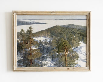 Dipinto di paesaggio invernale d'epoca: stampa artistica della foresta settentrionale (download digitale)