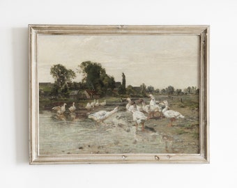 Antique Geese Painting: Farmhouse Spring Decor (Digital Download)